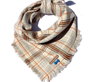 Puppy bandana, plaid dog bandana, soft dog bandanas, brown plaid flannel, cat bandana, flannel dog bandana, puppy clothes: ANCHORAGE