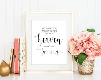 SALE We Know You Would Be Here Today If Heaven Wasn't So Far Away Wedding memorial sign, In Memory sign, Remembrance sign printable