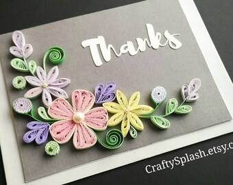 Thank you card - Floral thanks card - Thank you gift - Quilling Art.
