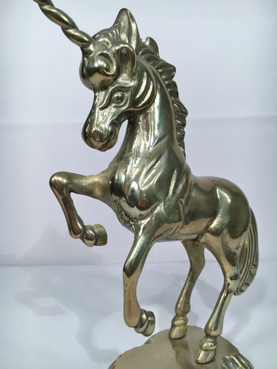 Vintage Large Brass Unicorn Mid Century Modern Rearing