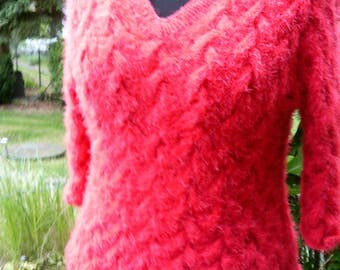 Cabled sweater, red, size 40-42 (M).