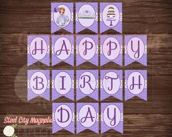 Sophia the 1st Printable Birthday Banner, Happy Birthday banner, Disney Princess, digital printable