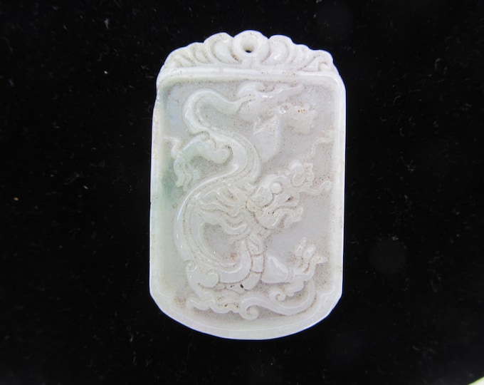 Jade green dragon pendant, vintage Chinese collectable good luck charm, zodiac dragon pendant, cabinet display, soft pale green stone
