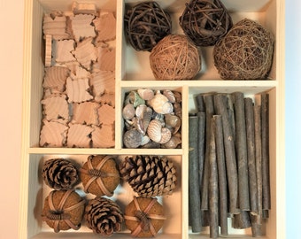 Loose Parts Kit / Reggio Inspired / Montessori / Waldorf / Preschool / Open-Ended / Sticks / Willow Ball / Wooden Leaves /Shells/Pine Cones