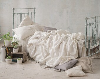 Linen DUVET COVER White Queen King Twin Double SEAMLESS Doona cover linen bedding comforter cover stonewashed prewashed pure linen