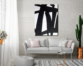 Original Large Painting Art Abstract On Canvas Black and White wall art Large Square Acrylic Painting On Canvas Minimalist Abstract Painting