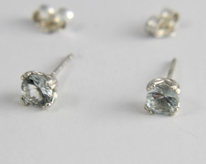 Aquamarine Silver Post Earrings, 4mm Blue Gemstone Studs, March Birthstone, Genuine Aquamarine Gemstones set in Sterling Silver Earrings