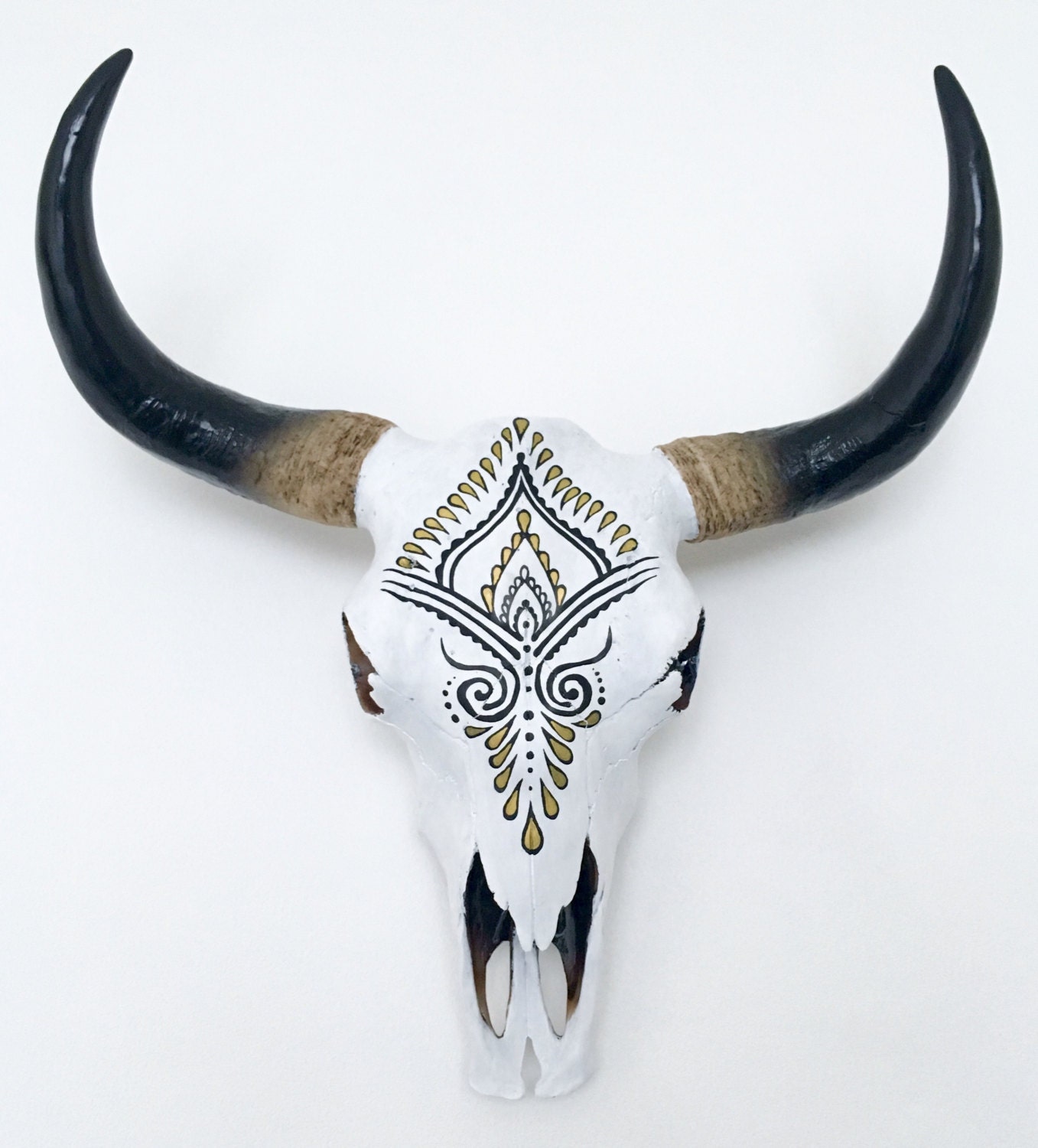 Gorgeous Hand Painted Faux Cow Skull 2 sizes available