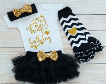 Six Month Birthday Girl Bodysuit, Baby Girl Half Birthday Shirt, Half Birthday Outfit Girl, Cake Smash Outfit, Half Birthday Girl Outfit 1/2
