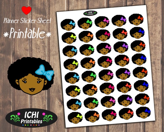Cute Black Girl Planner Stickers Afro Girl With Bow Printable Planner 