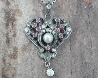 Antique art nouveau/victorian paste pendant in silver