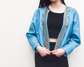 Blue Punk Leather Jacket - Handpicked Vintage