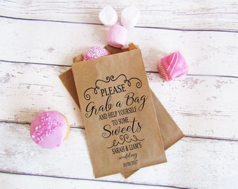 Sweet bags - Personalised Wedding Treat Bags - Grab a Bag - Paper Sweet Bags - Kraft Candy Bags - Wedding Sweets Favor Bags - Sweet Table