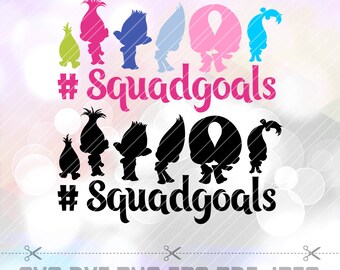 SVG DXF PNG Trolls Poppy Squad Goals Cut File Stencil Cricut Silhouette Birthday Party Decoration Decal Vinyl Heat Transfer Iron on Tshirt