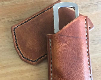 Kershaw Pub Knife slip Sheath - Horween English Tan Dublin - friction folder - pocket knife sheath