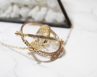 SALE- Gold Hourglass, Harry Potter, Time Turner Necklace, Hermione Granger Rotating Spins, Harry Potter Necklace, Hermione Necklace, Muggle