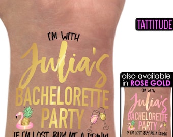 Bachelorette Party Custom Temporary Tattoos | bachelorette party tattoo, gold tattoo, bridesmaid gift, personalized, bachelorette, bach, hen
