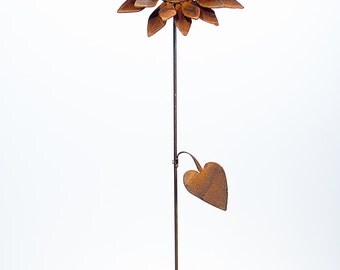 Whimsical weathered sunflower garden sculpture