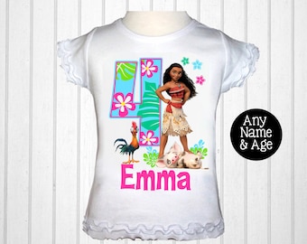 Moana Shirt - Girls Moana Birthday Shirt Personalized with Name and Age
