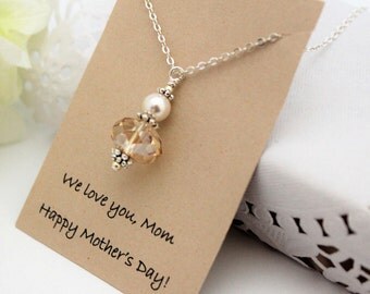 MOTHERS DAY Gift , Gift for Mom, Gift for Mother, CHAMPAGNE Necklace, Pearl Necklace for Mom, Necklace for Mother Crystal Necklace For Mom