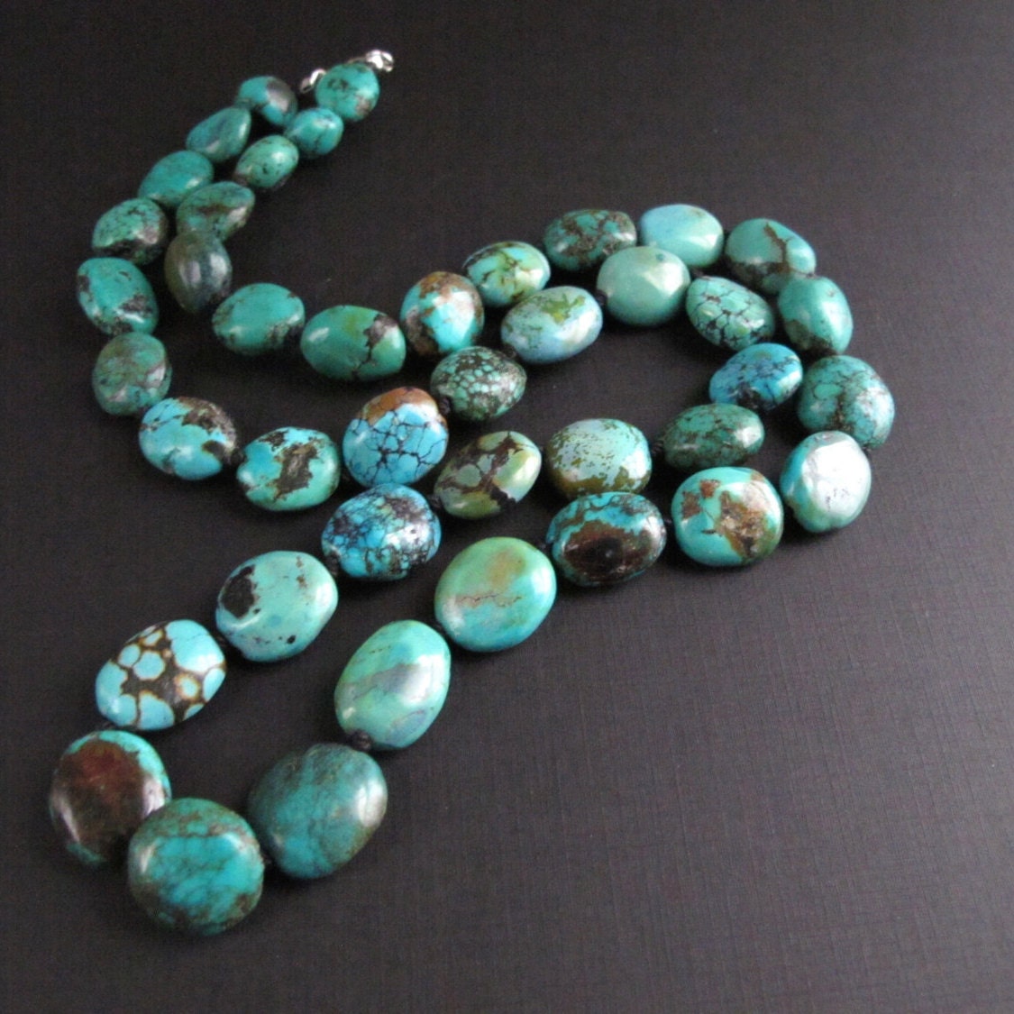 Long Turquoise Necklace Hand Knotted Beaded Necklace South