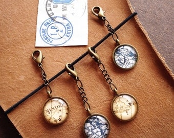 Planner Charm - Journal Charm - Cell Phone Charm - Globe - Constellations - Midori Charm, Travelers Notebook Charm - Antique Bronze