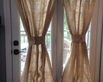Burlap Sheers French Door Drapes Burlap Curtains French Country Window Treatment Burlap Panel Lined Burlap Drapes Custom Made to Order