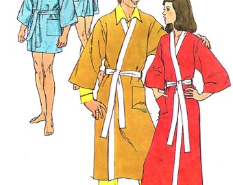 1970s Robe Pattern Jiffy Simplicity Vintage Sewing Long Short Men's Size Medium Chest 38 - 40 Inches