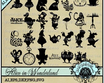 Alice in Wonderland SVG, Clipart, dxf,March Hare, Cheshire Cat, Mad Hatter, Tea Party, Tim Burton, svg,ai,eps Cutting File, png