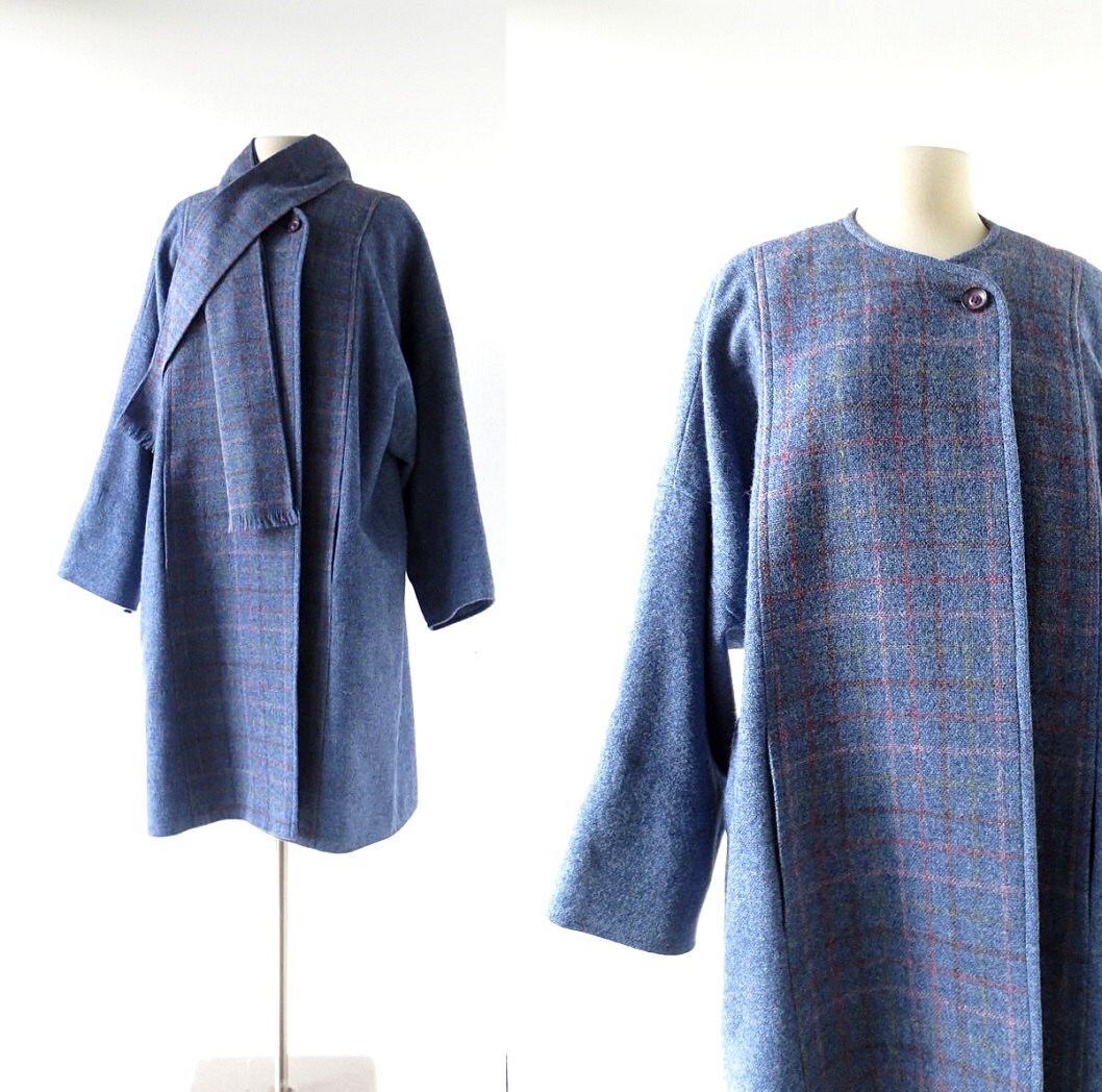 Irish Wool Coat Avoca Plaid Coat and Scarf XL XXL