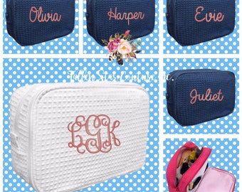 7 bridesmaid makeup bags , waffle makeup bag, monogrammed bag, wedding bag , bridesmaid gifts , personalized bridesmaid gifts