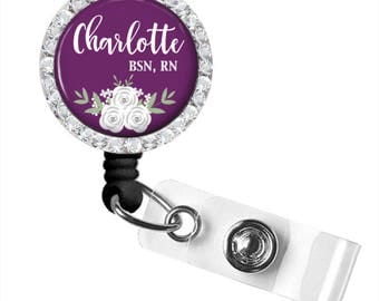 White Floral Badge Reel | Nurse Badge Reel | Retractable Badge Holder | ID Badge Holder |Style 734