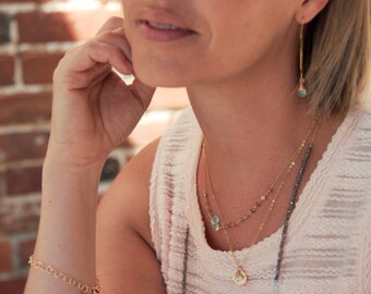 Threaders, Gold Threader Earrings, Gold Earrings, 14K Gold Earrings, Threader Earrings, Long Gemstone Earrings, Gold Chain Earrings