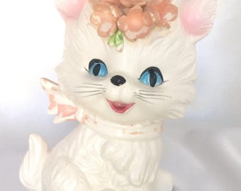 Vintage Lefton Japan White Cat Bank Figurine