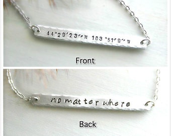 Bar coordinates necklace, Two sides Latitude longitude necklace, GPS Cordinates gift, Double sided coordinates necklace, Location Necklace