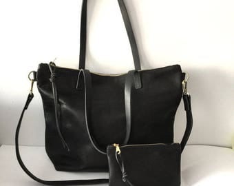 summer sale Black Leather Bag Large black leather Laptop bag