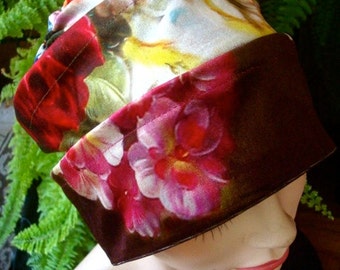 womens velvet hat floral cloche ooak brown olive green chemo hat headcover
