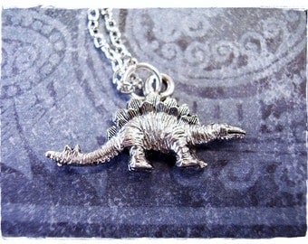 Silver Stegosaurus Dinosaur Necklace - Antique Pewter Stegosaurus Charm on a Delicate Silver Plated Cable Chain or Charm Only