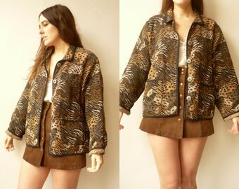 90's Vintage Animal Print Woven Tapestry Slouchy Oversized Jacket Coat