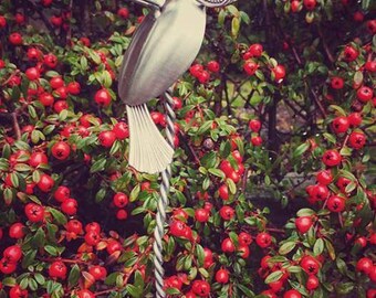 Hummingbird Sculpture ~ Made to Order! ~Two Spoons/Four handles/And One oversized fork Tine ! Upcycled silverware. The only one of it's kind