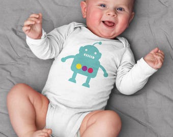 Baby boy clothes, robot baby bodysuit, short sleeve, long sleeve, 3 months - 18 months, baby shower gift