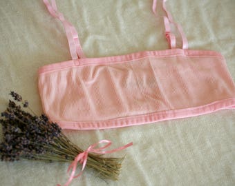 Simple pink soft cotton bra bandeau with adjustable straps