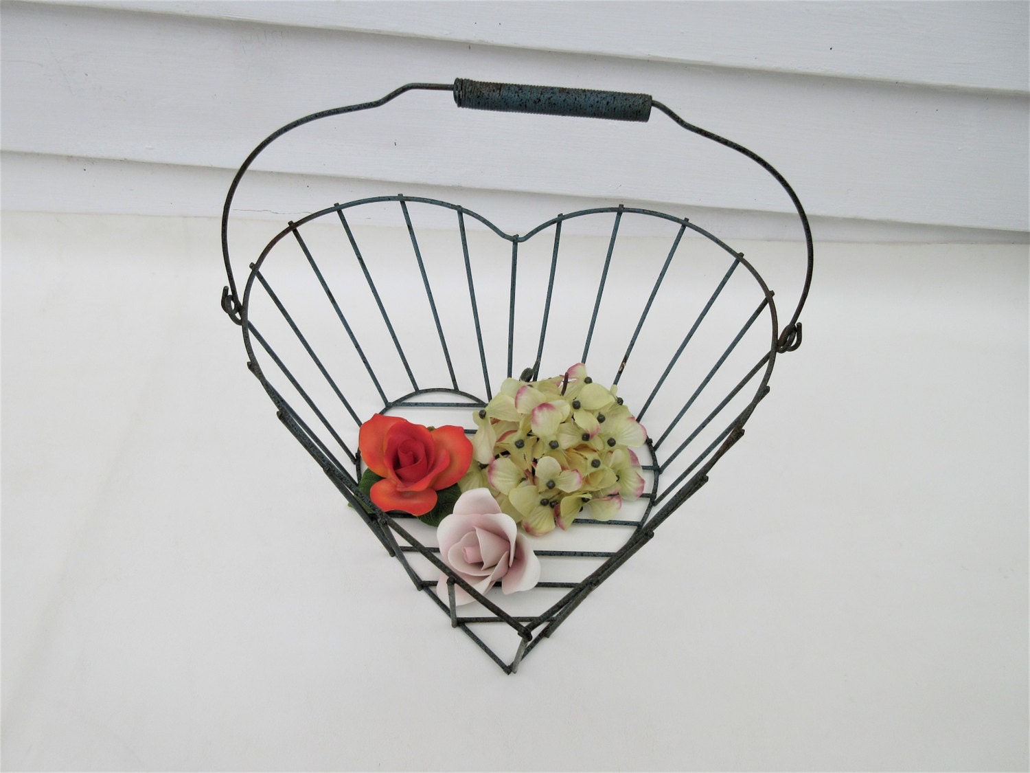 Vintage Wire Heart Basket Heart Egg Basket Planter by WhimzyThyme