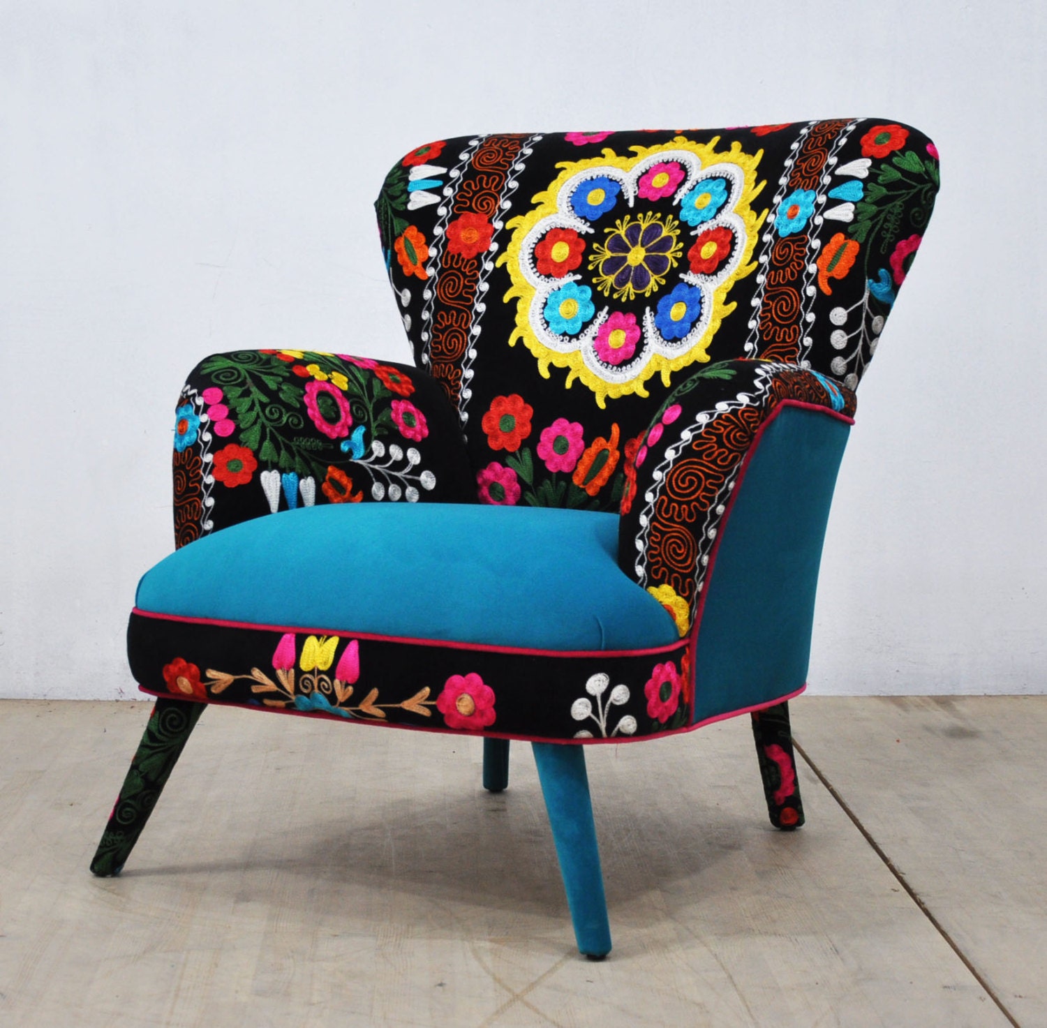 Suzani Armchair turquoise sky