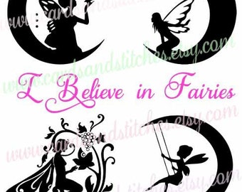 Fairies SVG - Believe SVG - Digital Cutting File - Silhouette SVG - Graphic Design - Vector Cut - Instant Download - Svg, Dxf, Jpg, Eps, Png