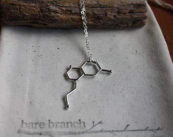 Serotonin Necklace - Serotonin Molecule Necklace - Chemical Structure Necklace - Sterling Argentium Silver - Science Chic - Neurotransmitter