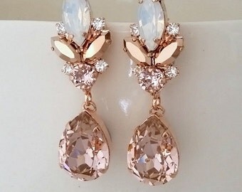 Blush chandelier earrings,Morganite earrings,Blush Bridal earrings,Bridal earrings,Vintage earrings,Swarovski earring,Bridal wedding jewelry