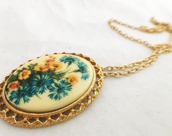 Necklace - Floral Pendant Long Hanging Statement Drop Necklace