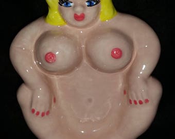 MATURE XXX Naked Woman Ashtray Incense Burner Soap Dish Change Holder Erotic Ceramics Naughty Gag Gift Bachelorette Painted OR Unpainted