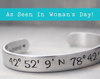 Latitude Longitude Bracelet, Coordinate Bracelet, Coordinate Cuff, Personalized Gift Idea, Personalized Jewelry, Custom Coordinates